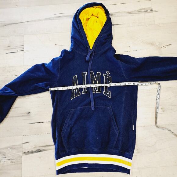 Aime Leon Dore Navy Logo Hoodie Yellow Stripe Trim Size XS - Picture 6 of 6
